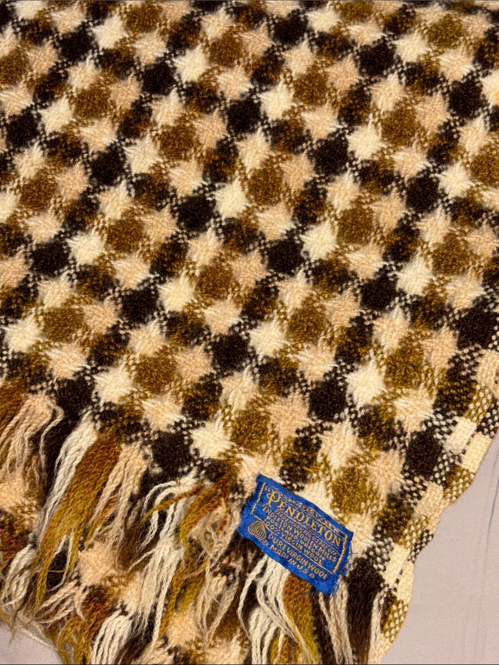 Vintage Pendleton wool throw cream and brown